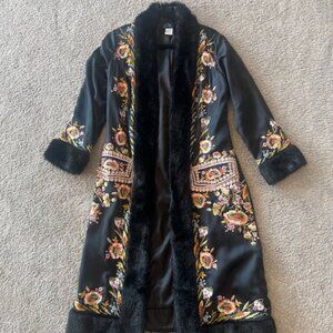 Vintage Sue Wong, Silk Embroidered Black Coat/Duster, Size 8